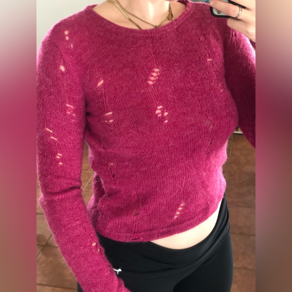 MOHAIR Distressed Raspberry Sweater in SMALL